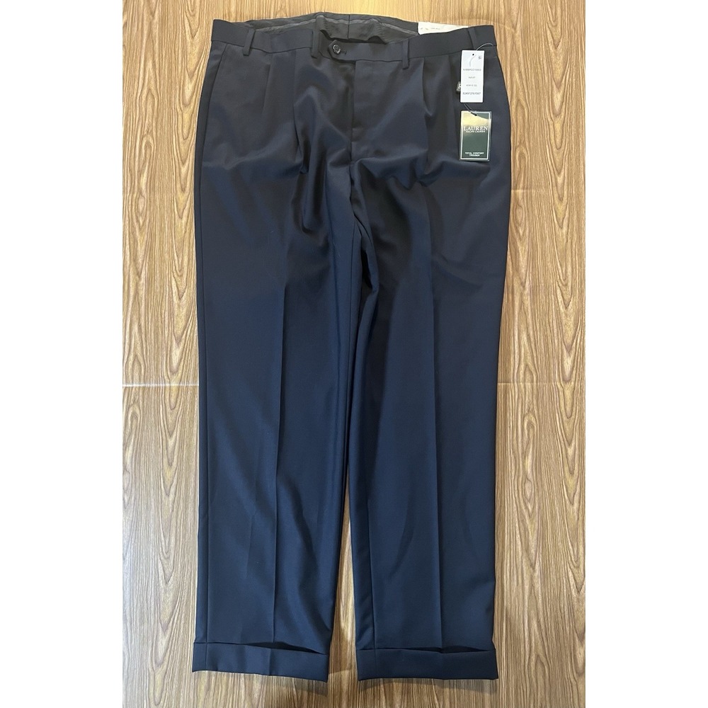 NWT Lauren Ralph Lauren Classic Total Comfort 100% Wool Dress Pants Navy 40x32